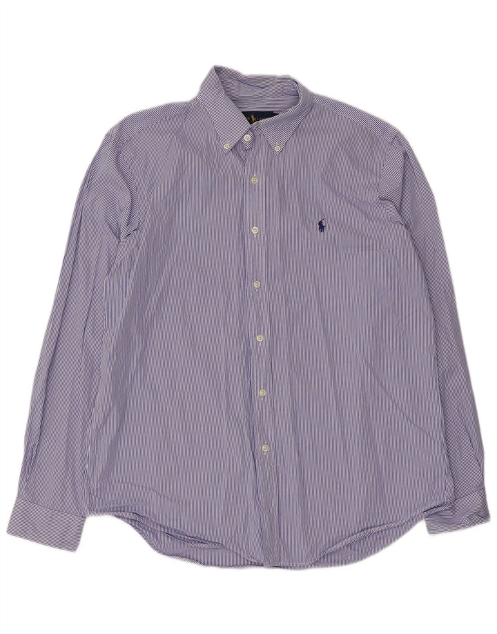 Ralph Lauren Herrenhemd, groß, blau gestreift, Baumwolle
