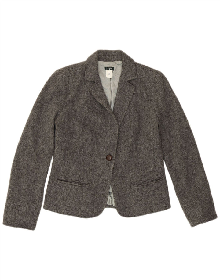 J. Crew Damen-Blazerjacke mit 1 Knopf, US 4, kleine graue Wolle mit Fischgrätenmuster