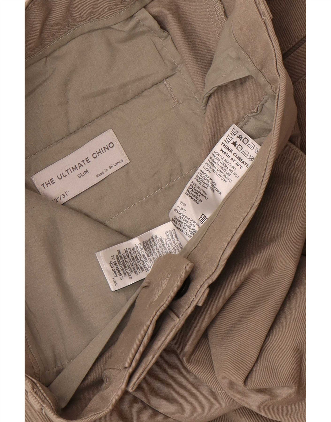 Marks & Spencer Slim Chino-Hose für Herren, W32, L31, graue Baumwolle