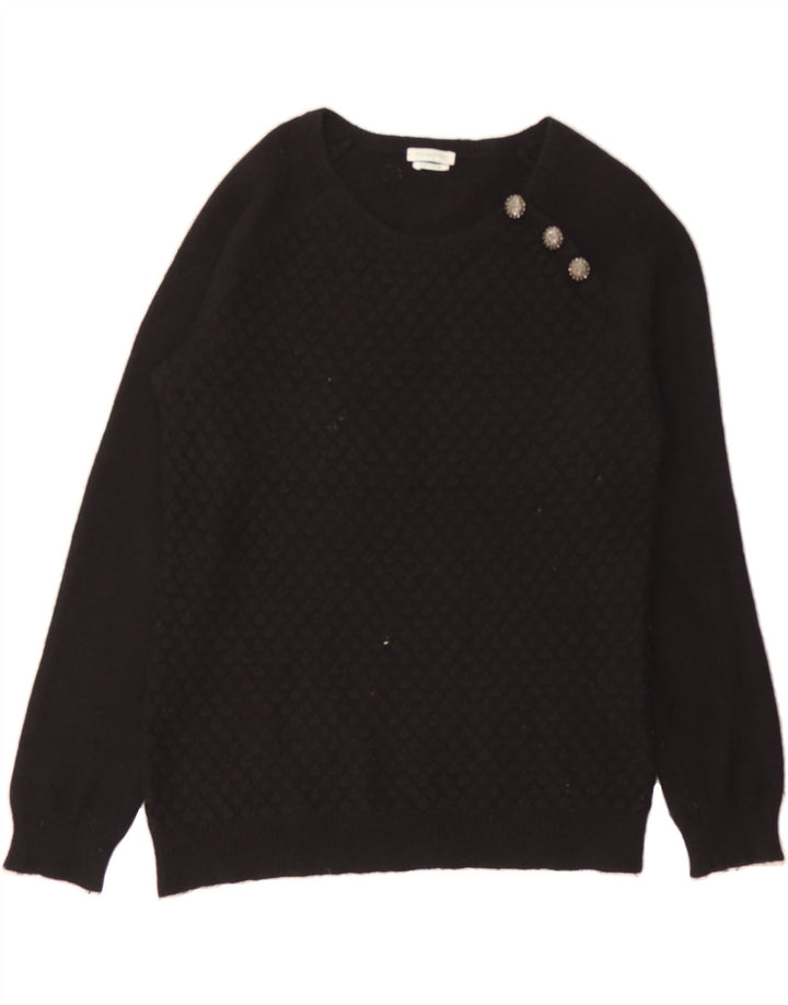 BENETTON Womens Boat Neck Jumper Sweater UK 14 Medium Black Vintage Benetton and Second-Hand Benetton from Messina Hembry 