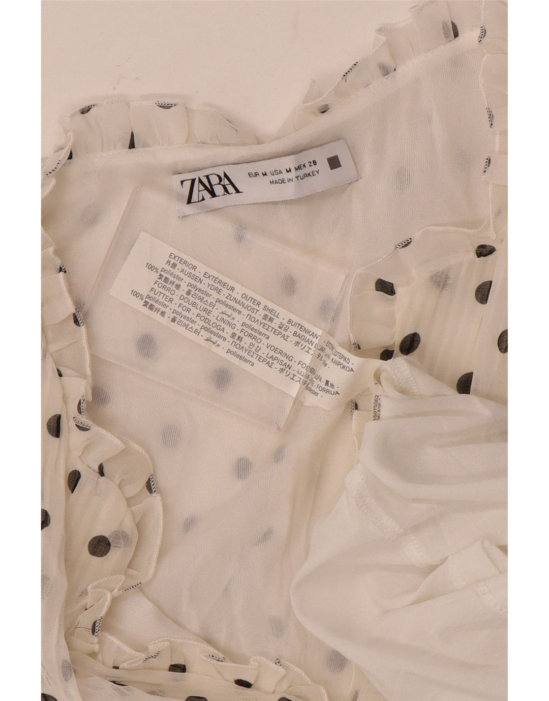 Langärmliges A-Linien-Kleid für Damen von ZARA, Größe 44, Mittelweiß, gepunktet, Polyester