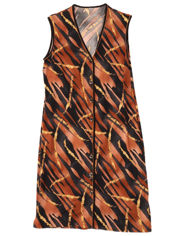 Vintage Womens Sleeveless Shift Dress UK 16 Large Brown Animal Print