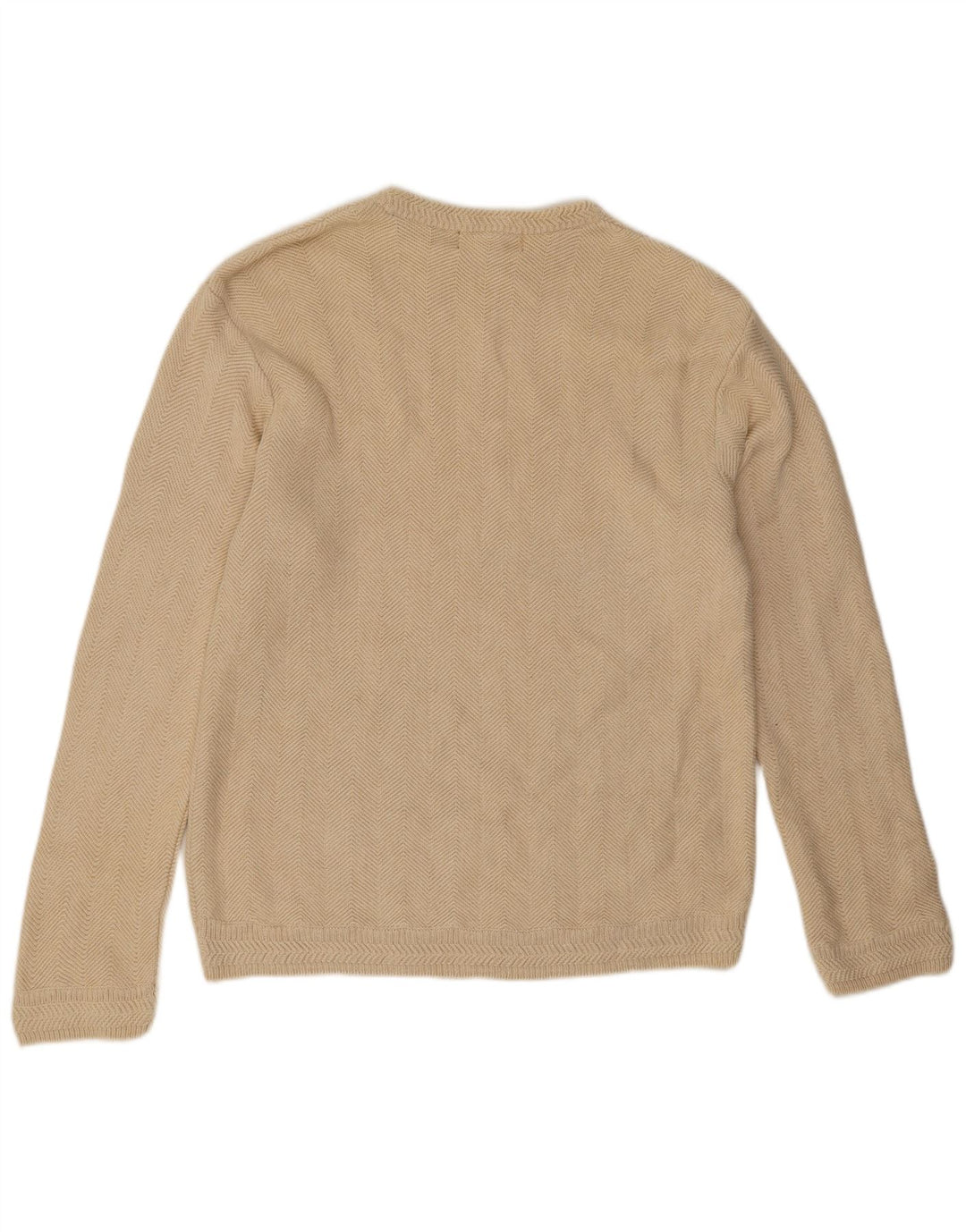 Chaps Herren-Pullover mit Rundhalsausschnitt, mittelbeigefarbene Chevron-Baumwolle