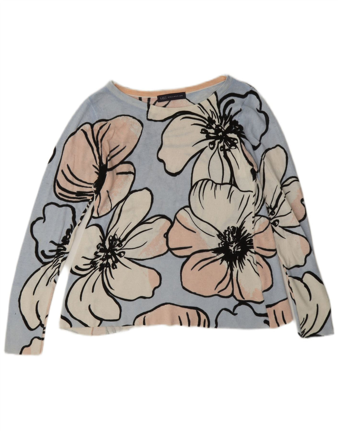 Marks & Spencer Damen-Blusenoberteil, Größe S, Blau, Blumenmuster, Baumwolle