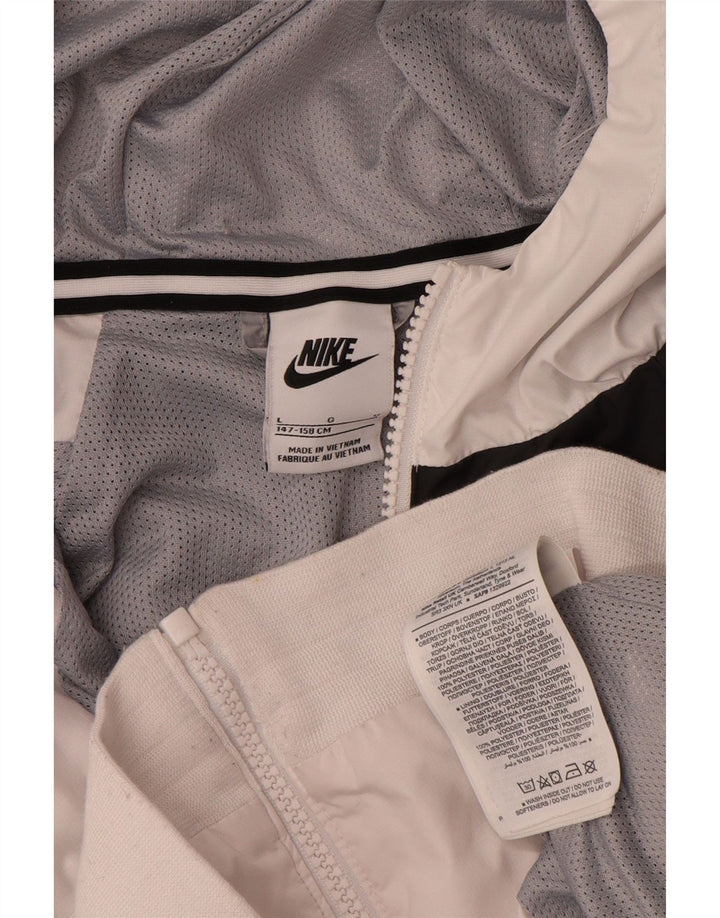 Nike Jungen-Regenjacke mit Kapuze, 12–13 Jahre, groß, weißes Farbblock-Polyester