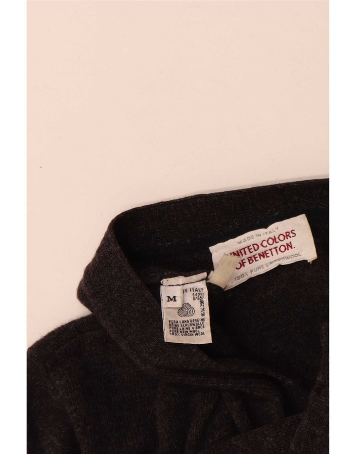Benetton Herren-Strickjacke aus mittelgrau gefleckter Schurwolle
