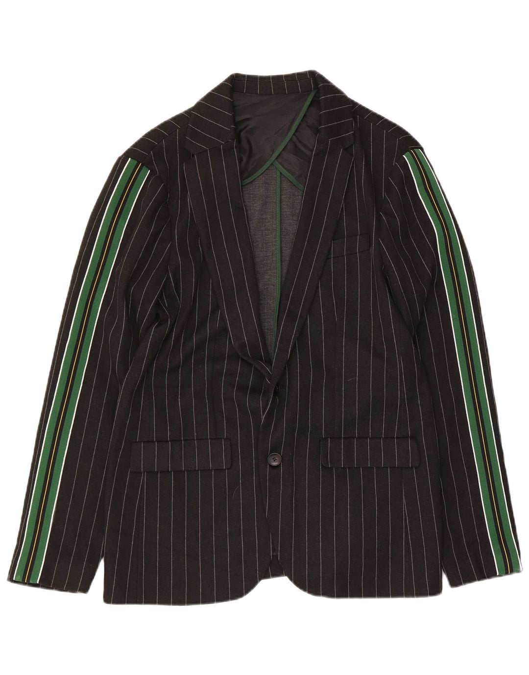 Zara Herren-Blazer mit 2 Knöpfen, Gr. 40, groß, schwarz gestreift, Polyester