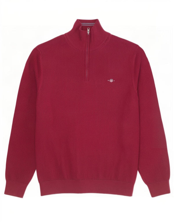 Gant Herren-Pullover mit Reißverschluss am Hals, große kastanienbraune Baumwolle
