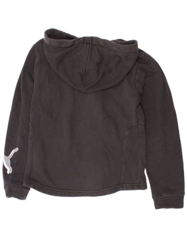 Puma Mädchen-Kapuzenpullover mit grafischem Reißverschluss, 9–10 Jahre, schwarze Baumwolle