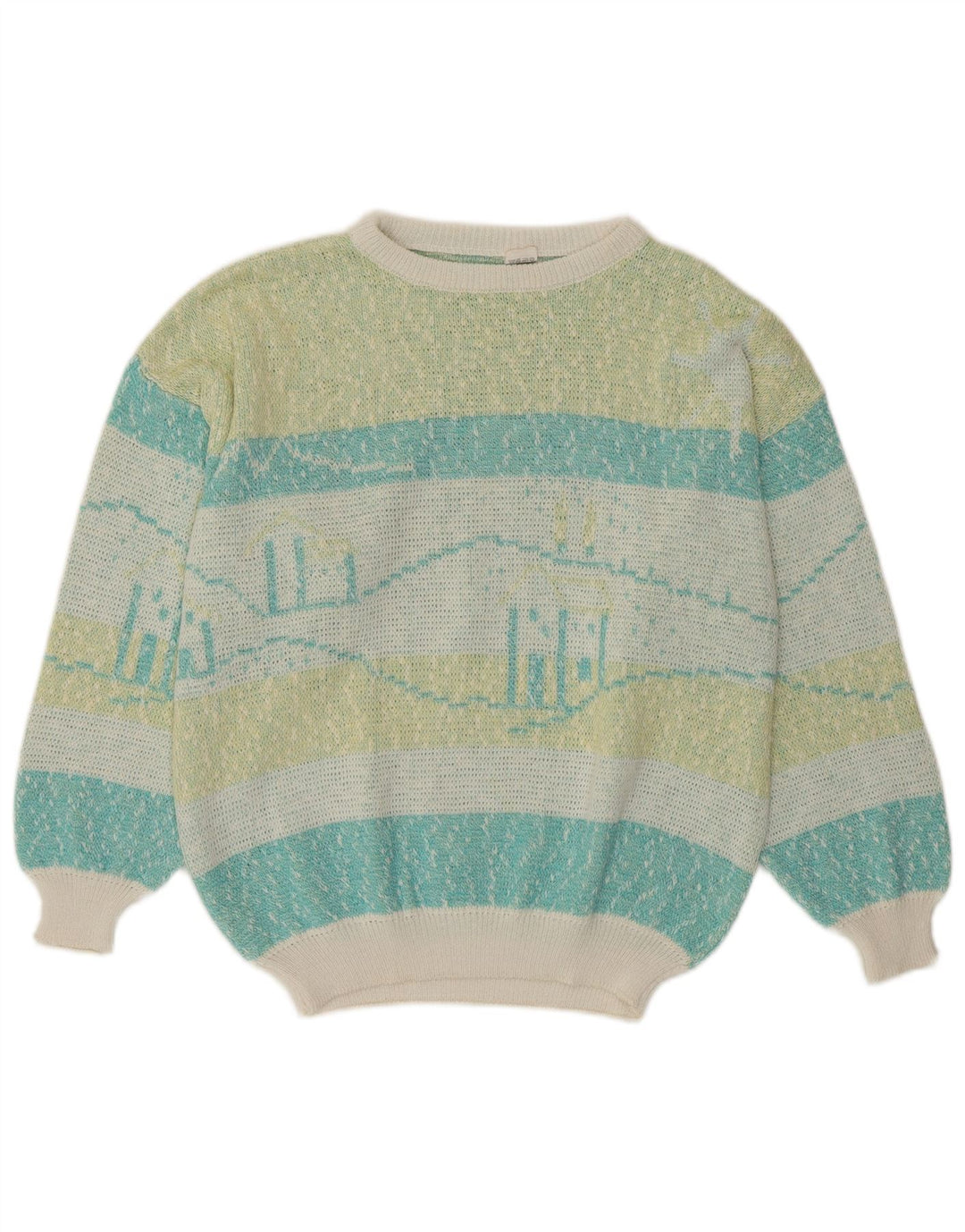 VINTAGE Damen-Pullover mit U-Boot-Ausschnitt, UK 16, groß, mehrfarbig gestreift