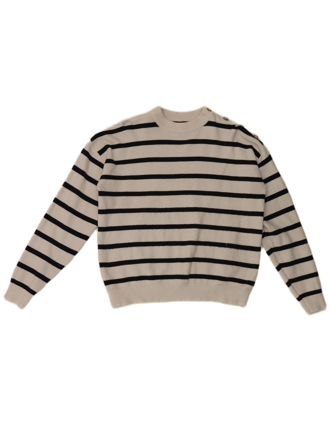 Marks & Spencer Damen-Pullover mit Rundhalsausschnitt, Gr. 14, mittelweiß gestreift