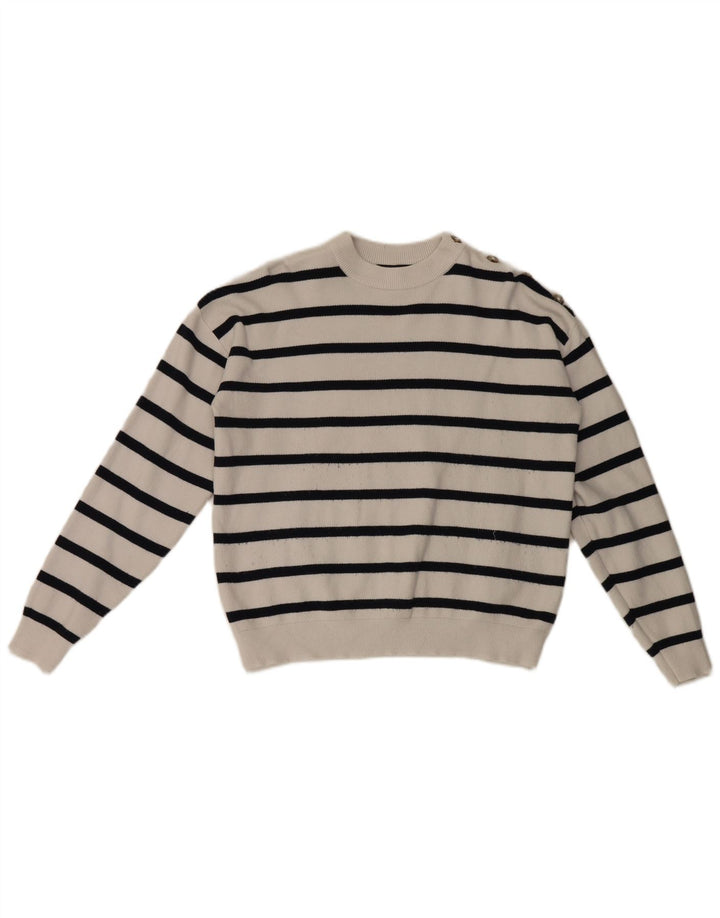Marks & Spencer Damen-Pullover mit Rundhalsausschnitt, Gr. 14, mittelweiß gestreift