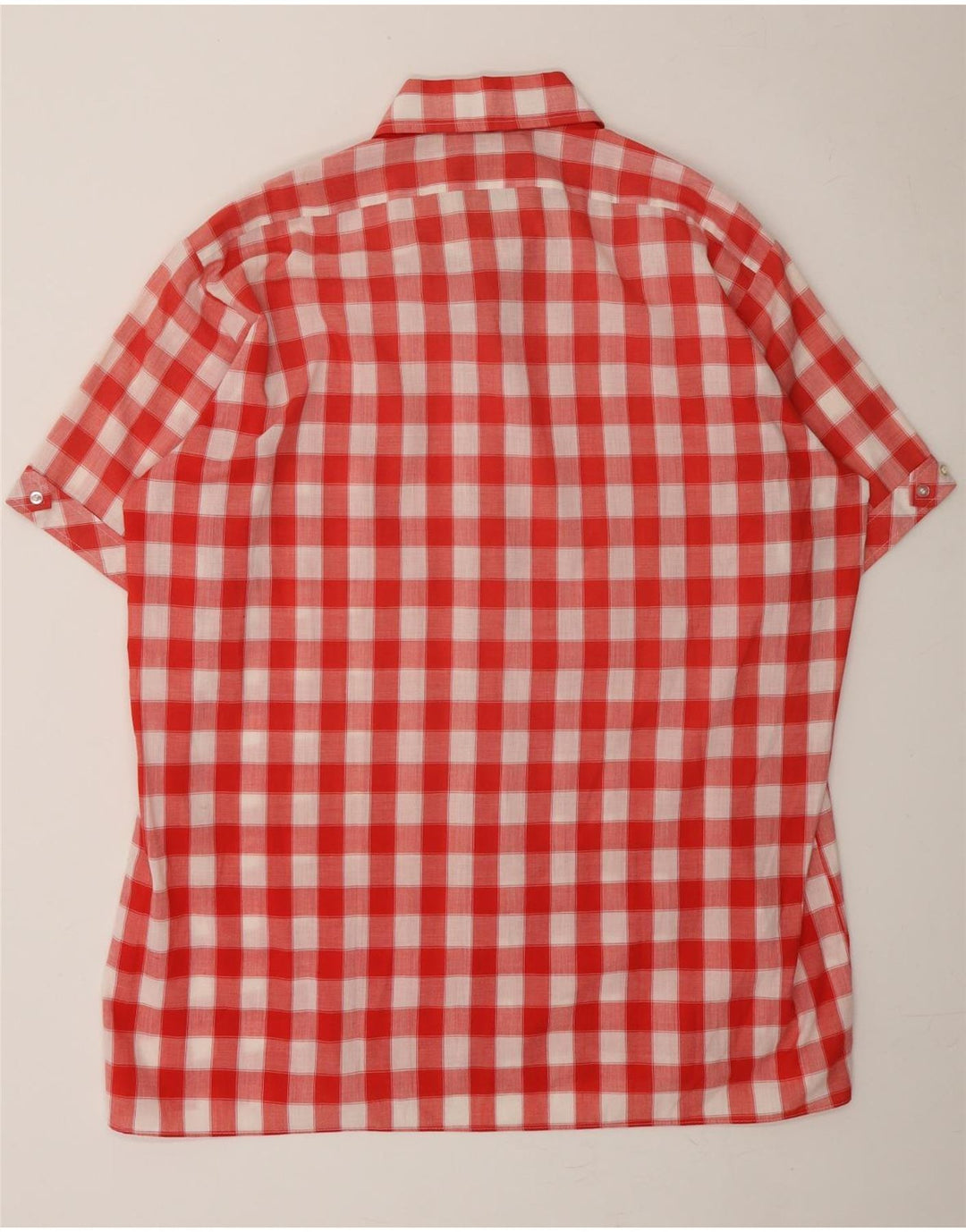 BUGELFREI Mens Short Sleeve Shirt Size 44 XL Red Check Polyester Vintage Bugelfrei and Second-Hand Bugelfrei from Messina Hembry 