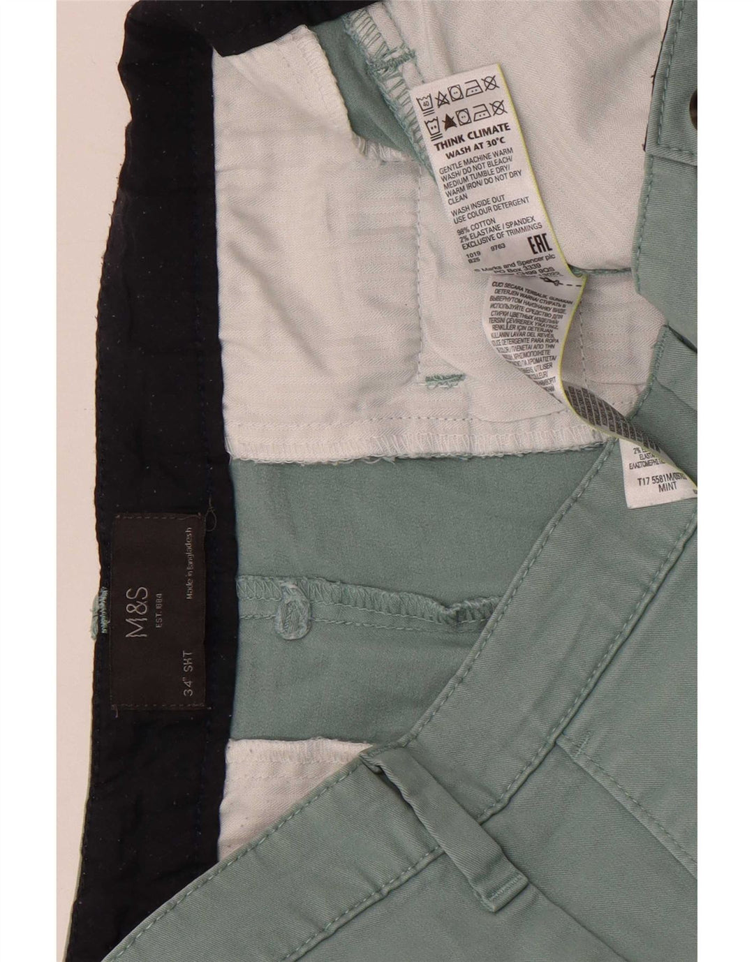 Marks & Spencer Herren-Chinoshorts W34 Large aus grüner Baumwolle