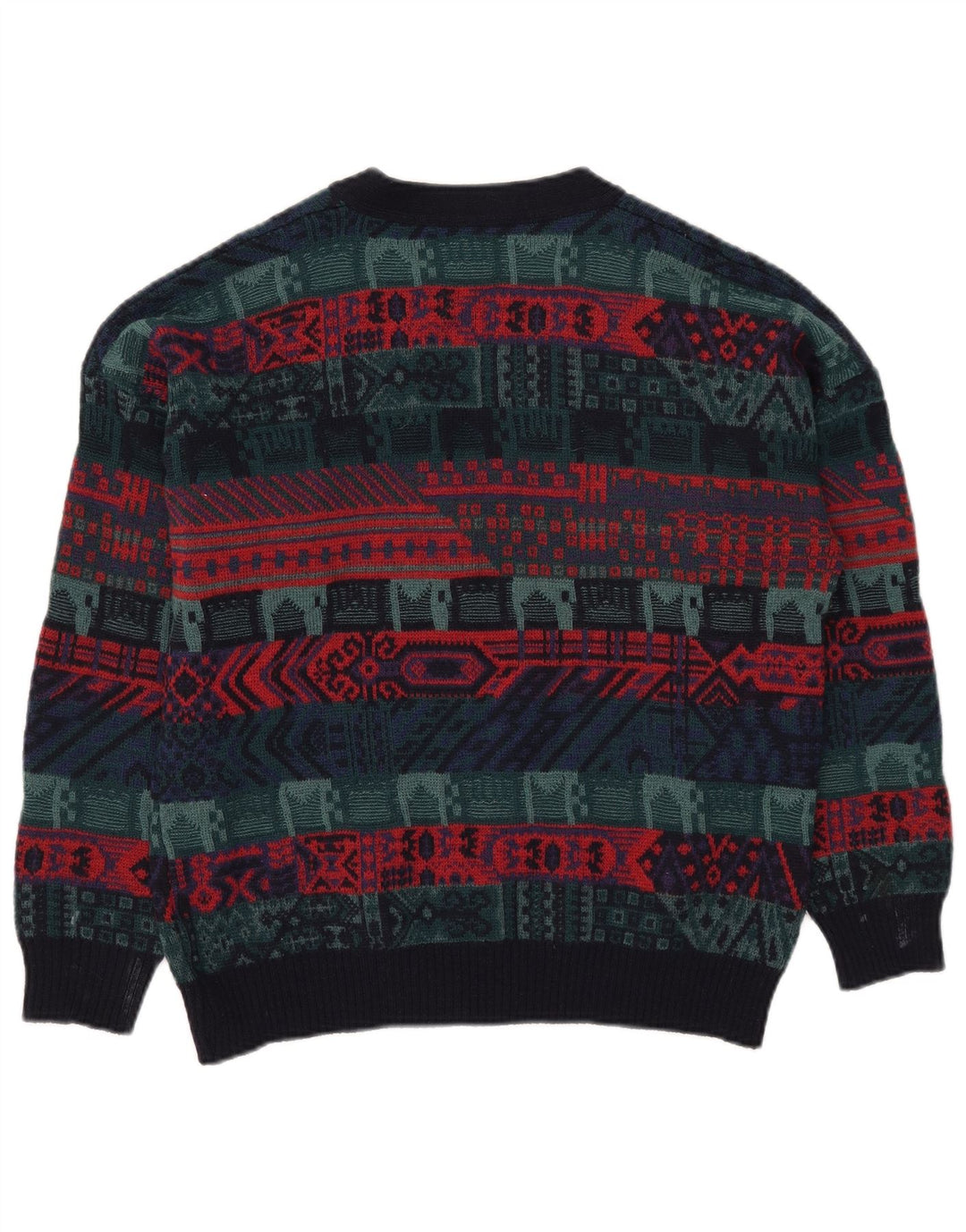 Vintage Herren Cardigan Pullover IT 52 Große mehrfarbige geometrische Wolle