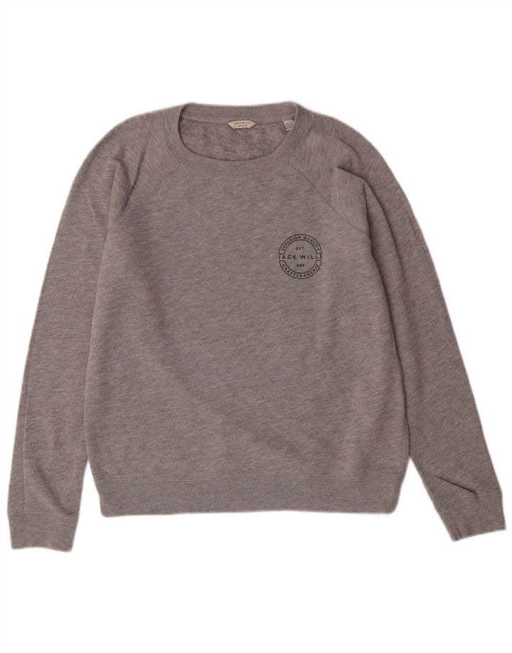 JACK WILLS Damen Sweatshirt Pullover UK 12 Mittelgraue Baumwolle