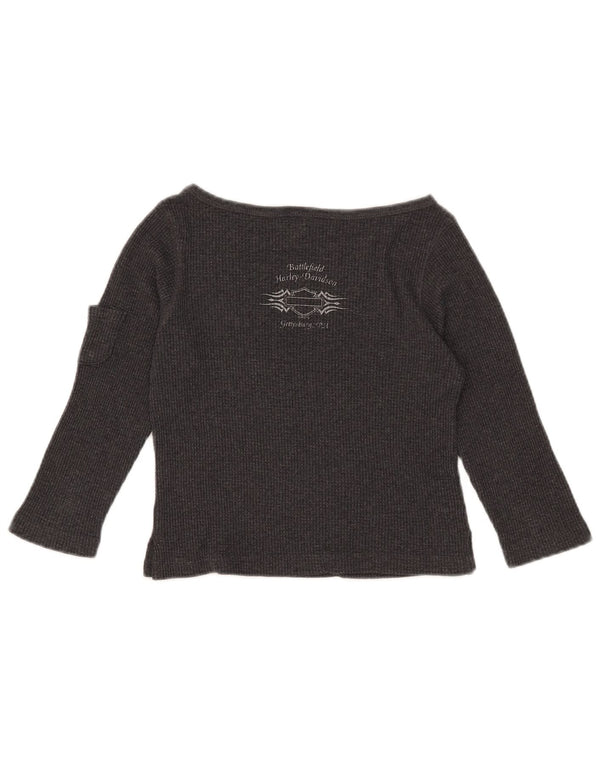 Harley Davidson Damen Crop Graphic Top Langarm UK 10 Small Grau Baumwolle