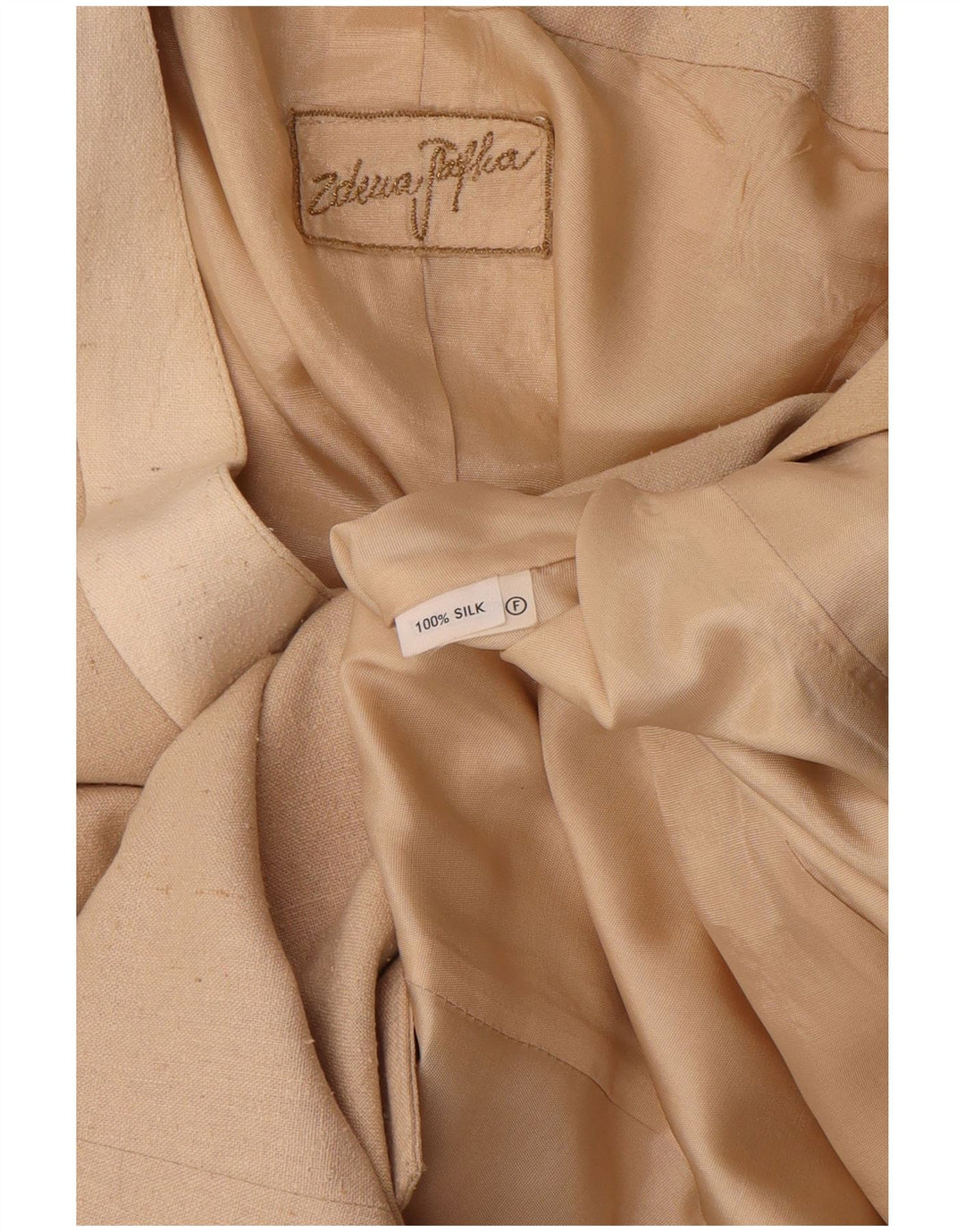 Vintage Damen Longline 1 Knopf Blazer Jacke UK 10 Kleine Beige Seide