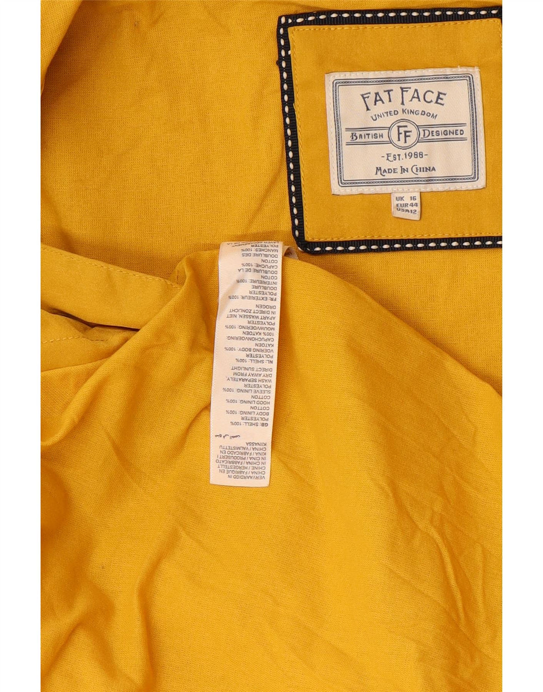 FAT FACE Damen Übergroßer Regenmantel mit Kapuze, UK 16, Größe L, Gelb, Polyester