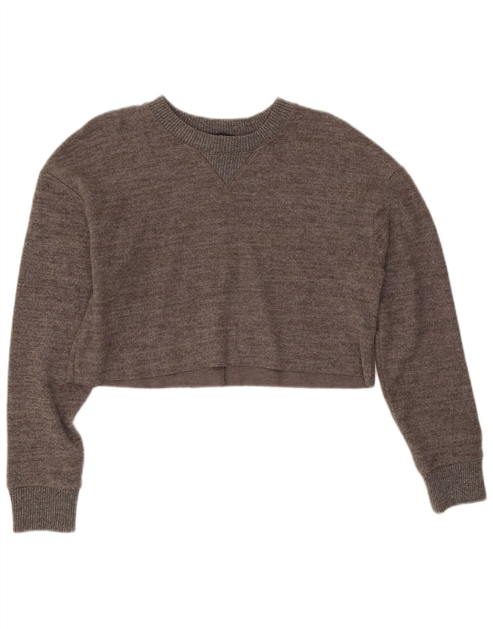 Zara Damen Crop Top Langarm UK 10 Small Grau meliert