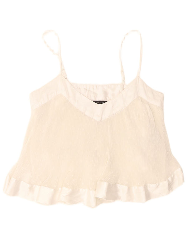 Zara Damen Crop Cami Top UK 10 Small Weiß gepunktetes Polyester