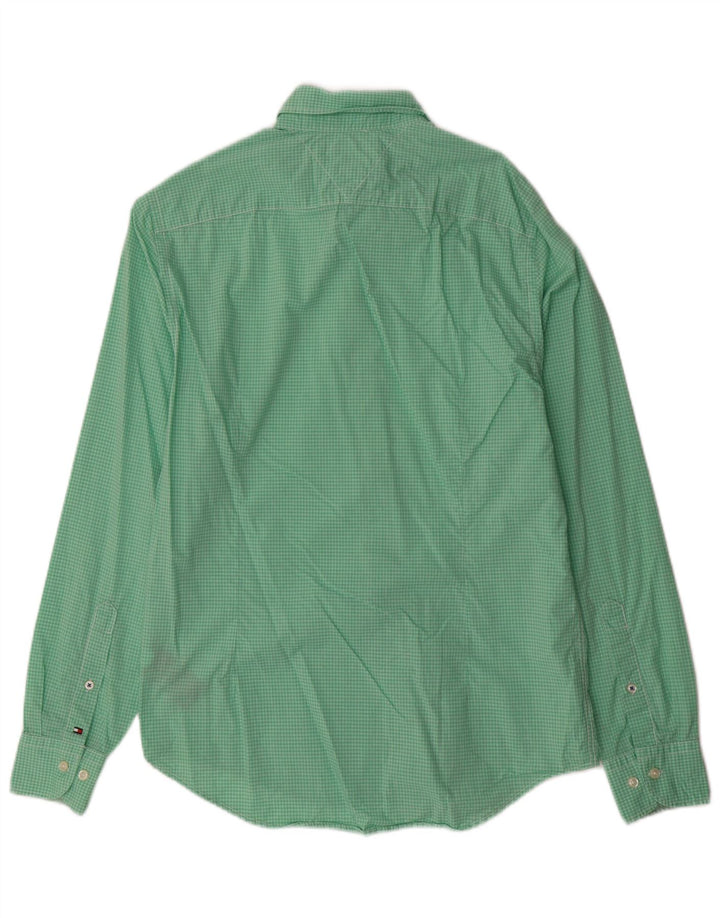 Tommy Hilfiger Herrenhemd, kleine grüne Gingham-Baumwolle