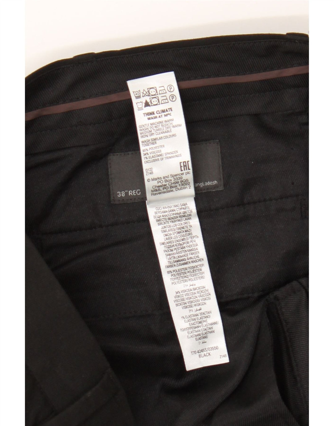 Marks & Spencer Herren Slim Chinohose W38 L31 Schwarz Polyester