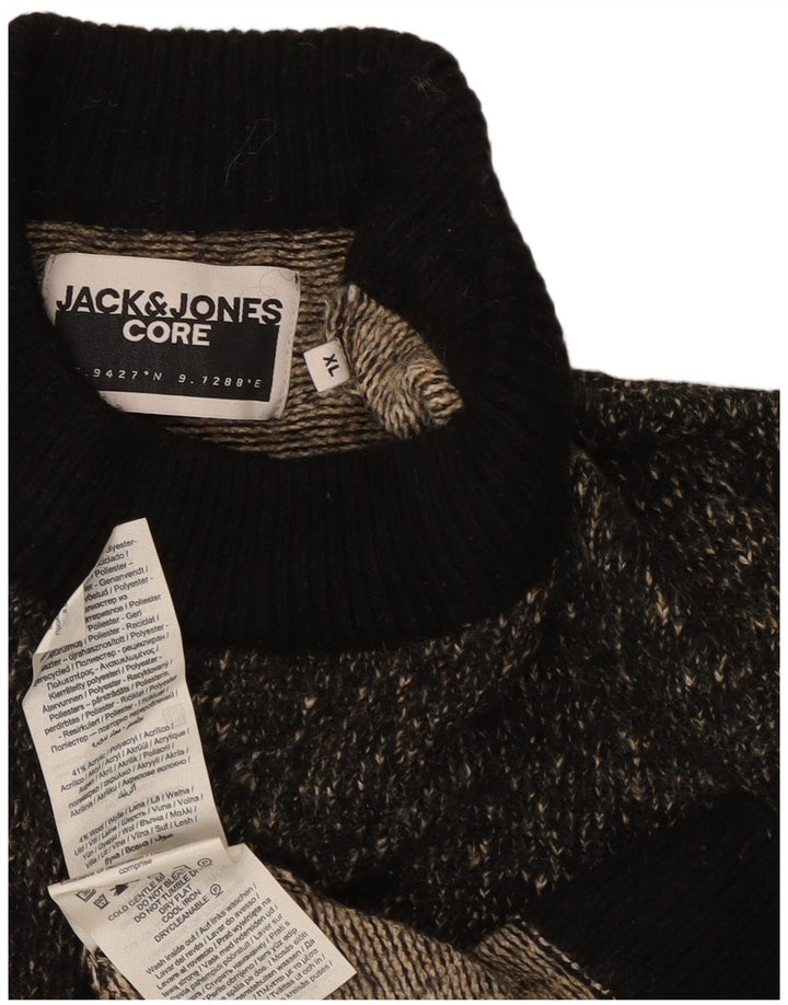 Jack & Jones Herren-Pullover mit Rundhalsausschnitt, XL, schwarz geflecktes Polyester