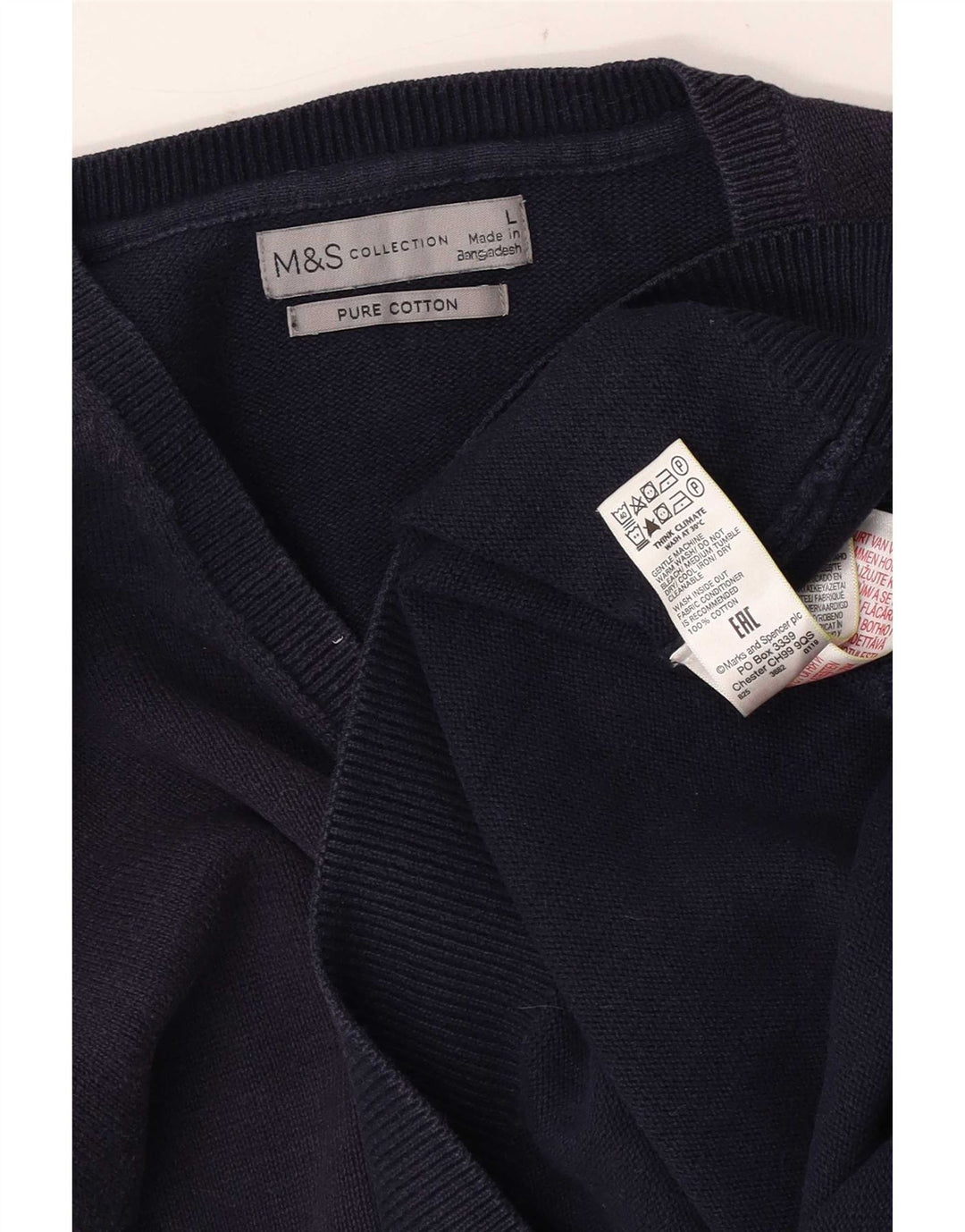 Marks & Spencer Herren-Pullover mit V-Ausschnitt, groß, marineblaue Baumwolle