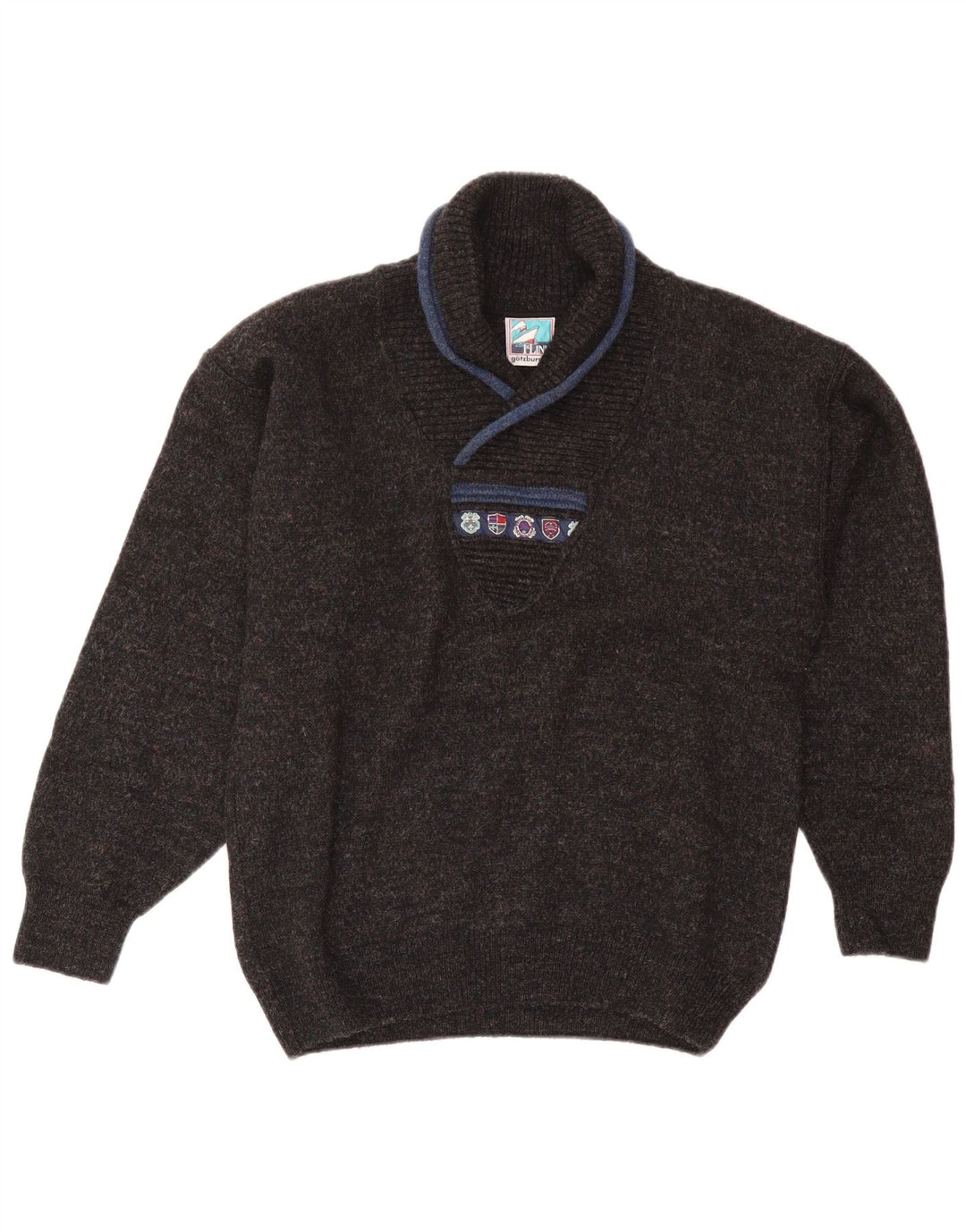 Vintage Herren-Pullover mit Schalkragen, mittlere marineblaue Wolle