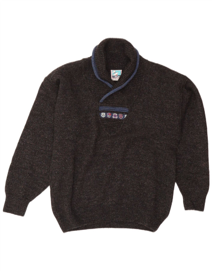 Vintage Herren-Pullover mit Schalkragen, mittlere marineblaue Wolle