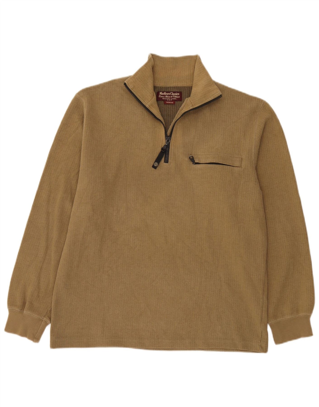 Marlboro Classics Herren-Sweatshirt mit Reißverschluss am Hals, mittelbeige Baumwolle