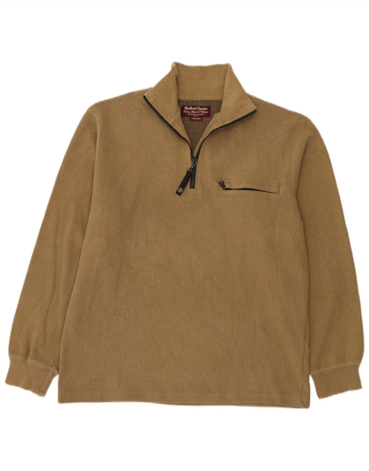 Marlboro Classics Herren-Sweatshirt mit Reißverschluss am Hals, mittelbeige Baumwolle