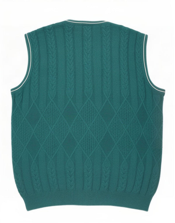 Vintage Herren Weste Tank Top IT 50 Medium Türkis Baumwolle
