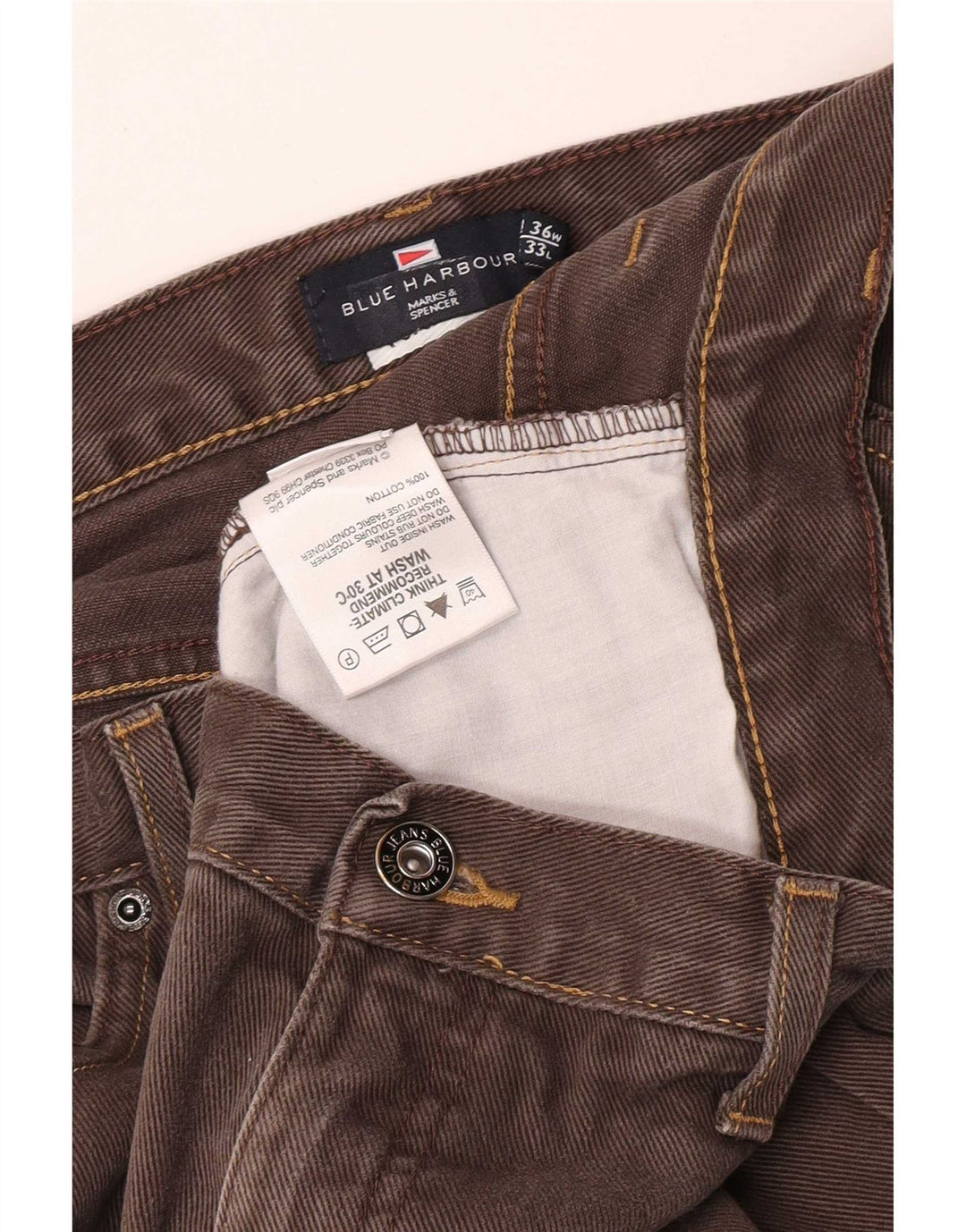 Marks & Spencer Herren Blue Harbor Straight Jeans W36 L28 Braune Baumwolle