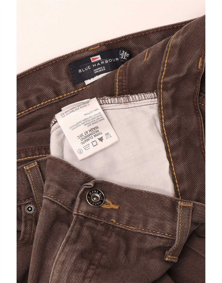 Marks & Spencer Herren Blue Harbor Straight Jeans W36 L28 Braune Baumwolle