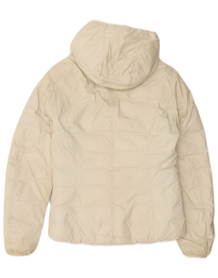 K-Way Mädchen-Wendejacke mit Kapuze, wattiert, 11–12 Jahre, cremefarbenes Polyamid