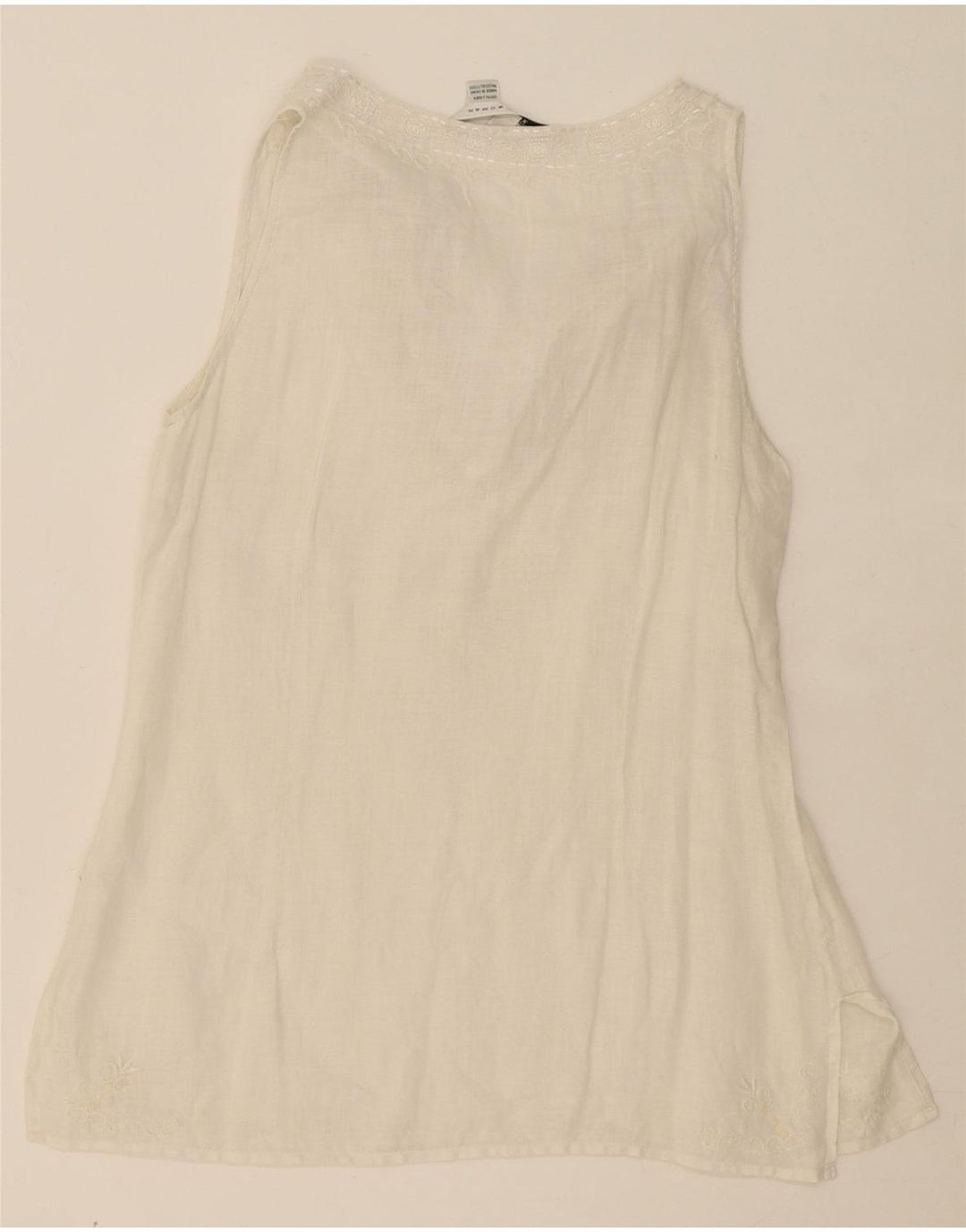 ZARA Womens Sleeveless Blouse Top UK 10 Small White Linen Vintage Zara and Second-Hand Zara from Messina Hembry 