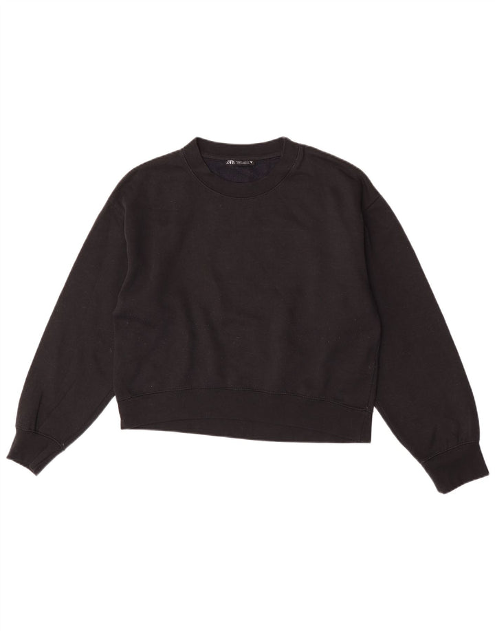 Zara Damen Crop Sweatshirt Pullover UK 14 Medium Schwarz Polyester