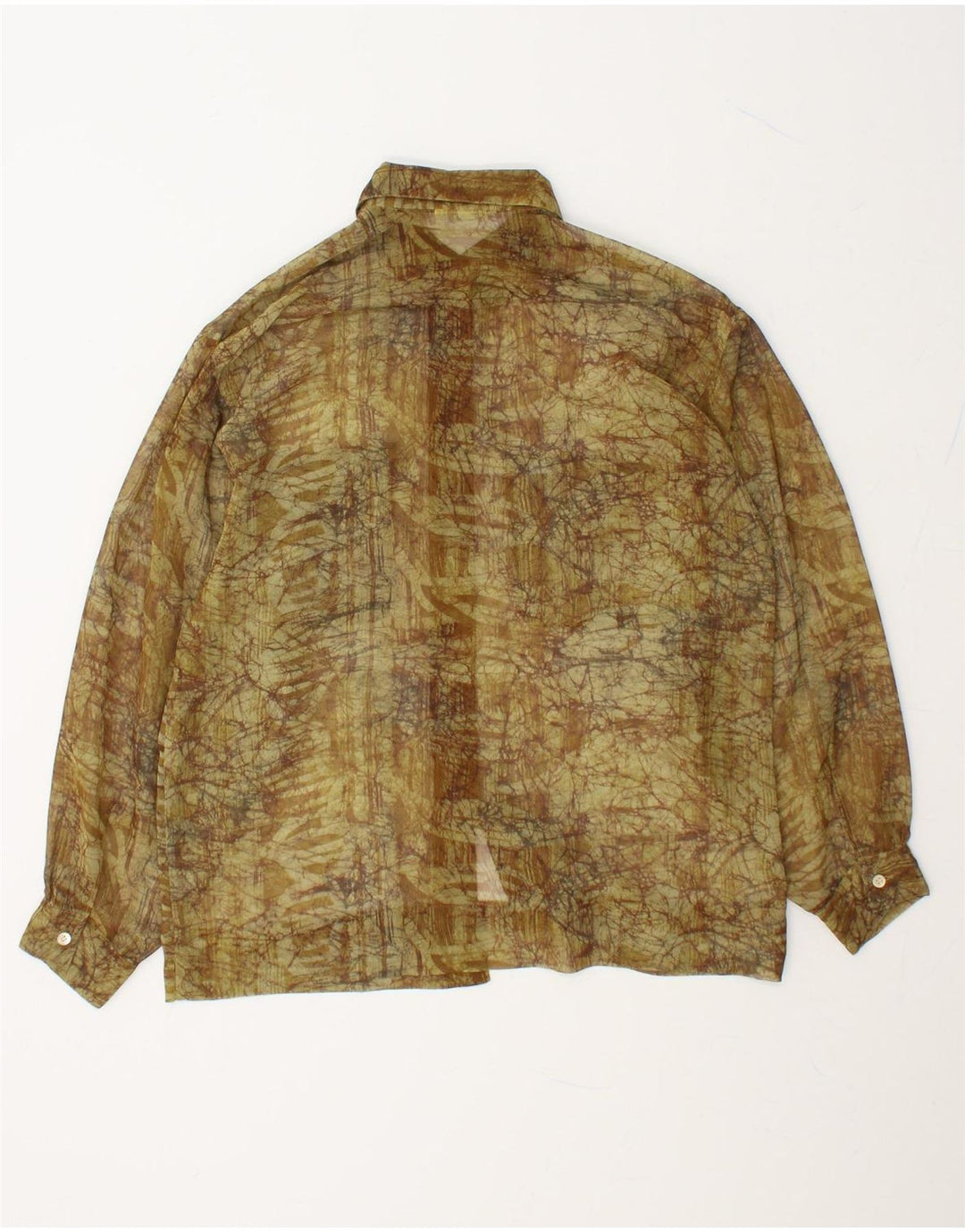 VINTAGE Womens Abstract Pattern Shirt Blouse UK 14 Medium Khaki Vintage Vintage and Second-Hand Vintage from Messina Hembry 