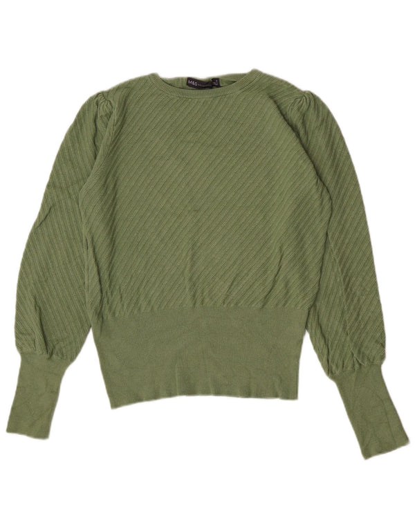 Marks & Spencer Damen-Pullover mit Rundhalsausschnitt, Gr. 8, Größe S, grüne Viskose