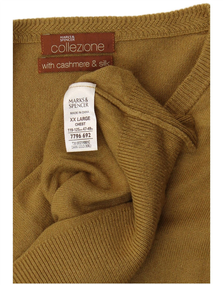 Marks & Spencer Herren-Pullover mit V-Ausschnitt, 2XL, beige Viskose