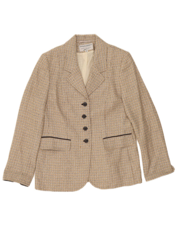 Barbara Kessels Damen 4-Knopf-Blazerjacke EU 38 Mittelbeige karierte Wolle