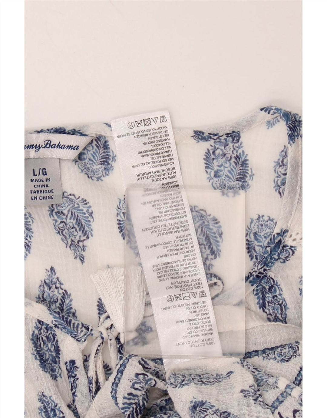 TOMMY BAHAMA Damen-Blusenoberteil mit 3/4-Ärmeln, UK-Größe 44, Größe L, weiße Paisley-Baumwolle