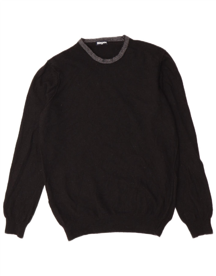 Blauer Herren-Pullover mit Rundhalsausschnitt, Mittelschwarz