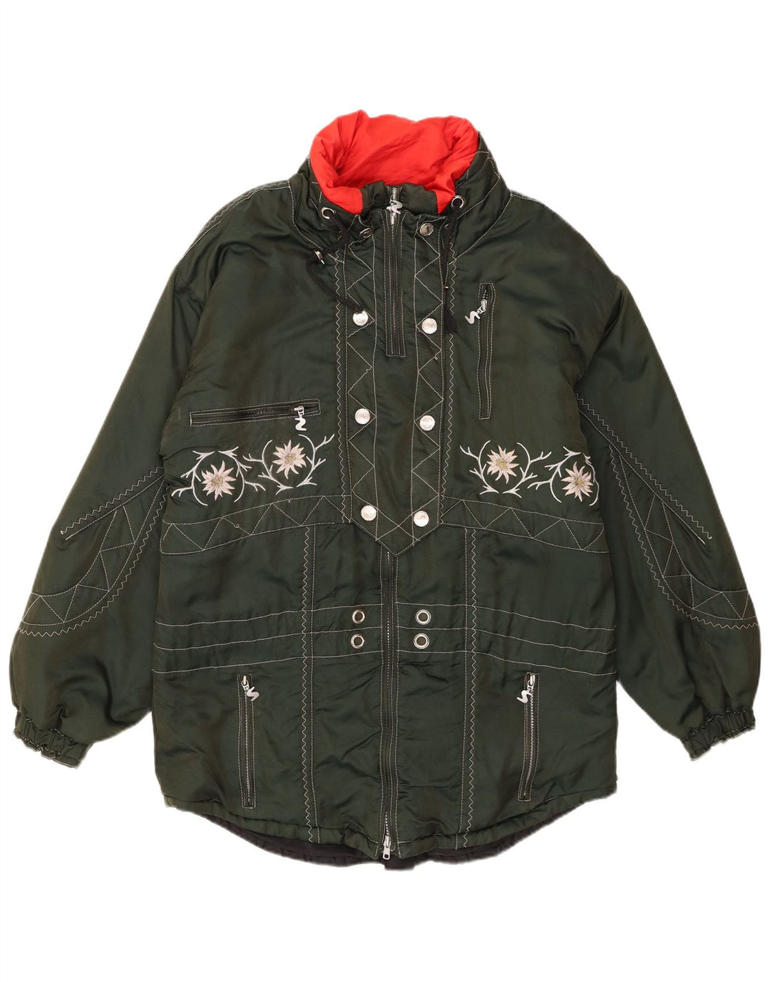 Sportalm Womens Graphic Oversized Skijacke EU 38 Mittelgrün geblümt