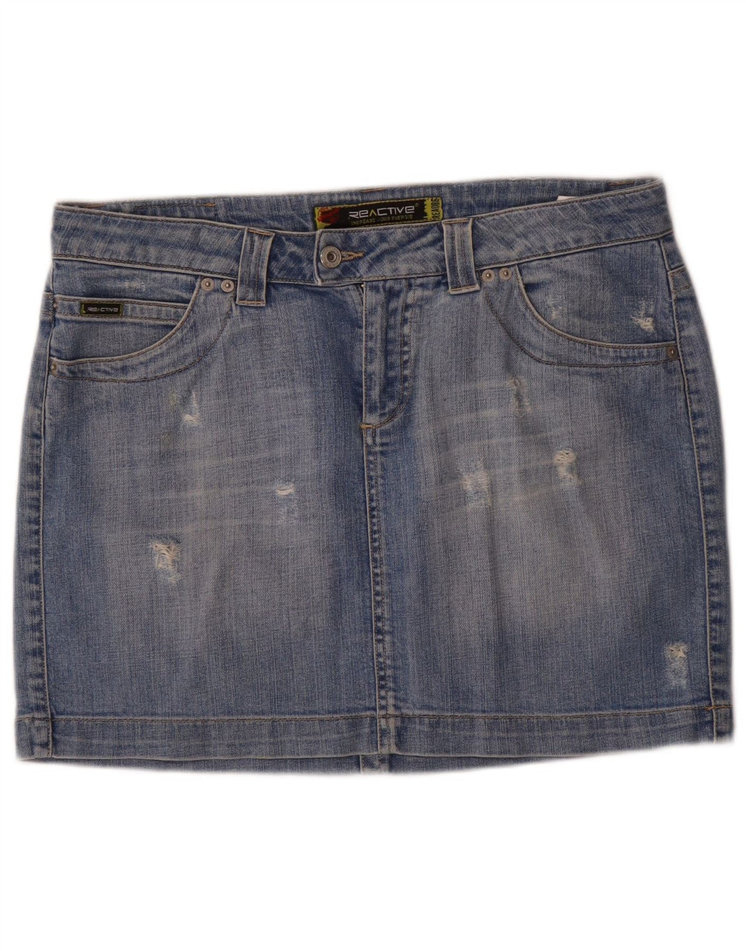 Vintage Damen Distressed Mini Jeansrock W31 Mittelblaue Baumwolle