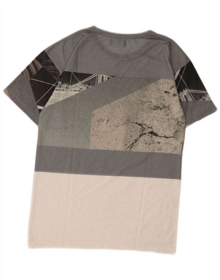 Zara Herren-T-Shirt mit Grafik, klein, Grau, Farbblock