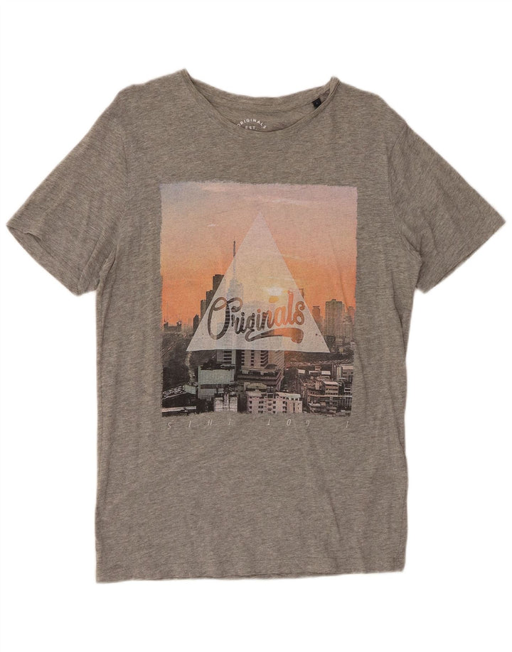 JACK & JONES Herren-T-Shirt mit Grafik, groß, grau gesprenkelte Baumwolle