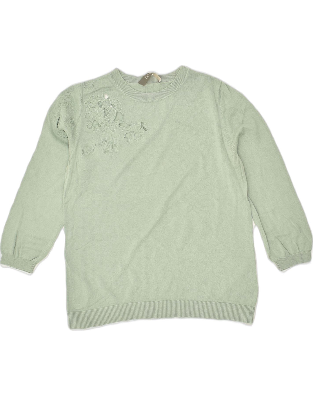 OASIS Womens 3/4 Sleeve Crew Neck Jumper Sweater UK 12 Medium Green Cotton | Vintage Oasis | Thrift | Second-Hand Oasis | Used Clothing | Messina Hembry 